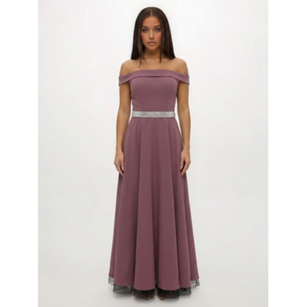 Aspeed USA Off the Shoulder Gown/Gown Purple Rhinestone Belt Maxi Formal Small